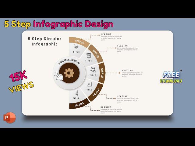 82.PowerPoint Tutorial 5 Step Circular infographic Presentation | Free Download