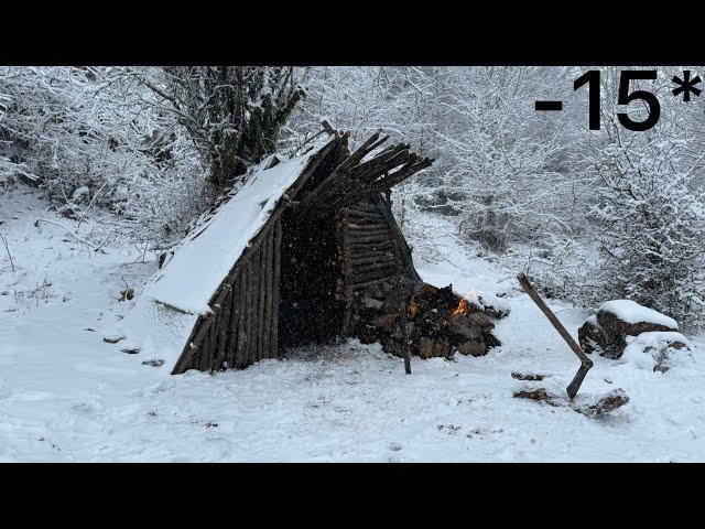 6 Months Survival & Building Complete And Warm Bushcraft Survival Shelter In The Snow, Fireplace,Hut