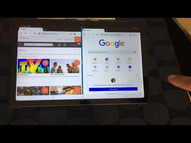 Trying to do split screen with Chrome side by side.  Samsung A17 10" Android 11. Not Easy