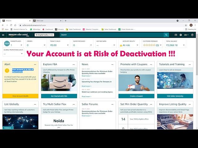 Alert Your Account is at Risk of Deactivation on Amazon Seller Panel !!!