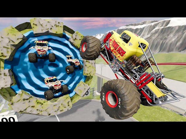 Monster Trucks Jumping Through GIANT Mystery Portals! | BeamNG Drive - Griff's Garage