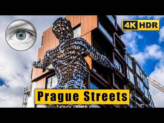 Prague 4k walk: New city attraction by David Černý at Karlin district  Czech Republic HDR ASMR