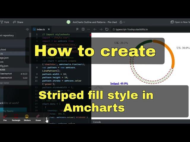 Amcharts stripped fill style and dashed outline example. Example on  HTML custom Tooltip