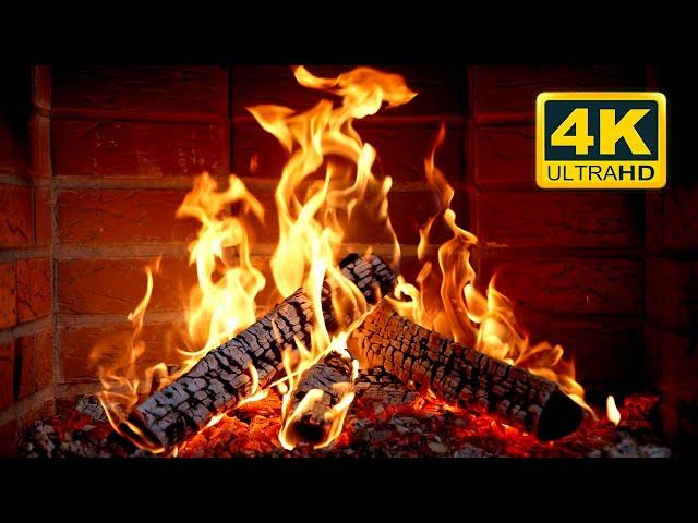  FIREPLACE Ultra HD 4K. Fireplace with Crackling Fire Sounds. Fireplace Burning. Fire Background