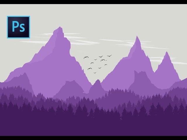 Flat Art Landscape - Adobe Photoshop Speed Art