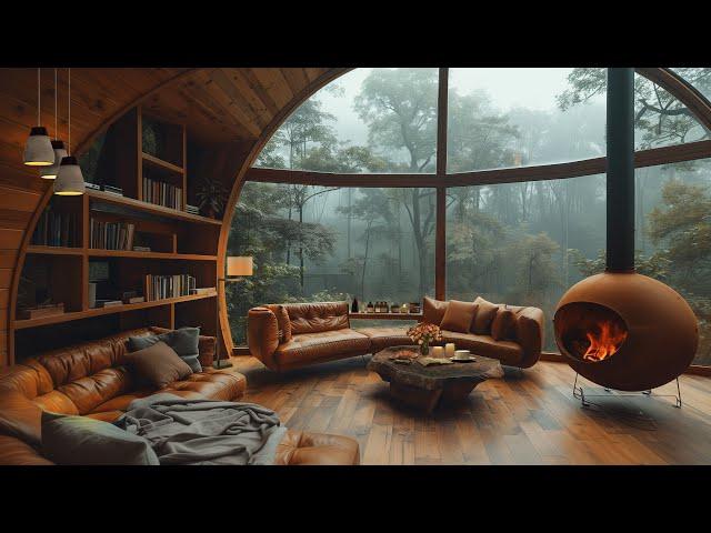 Soft Rain Sounds with Gentle Piano Jazz Instrumental Music in Cozy Cabin Ambience for Stress Relief