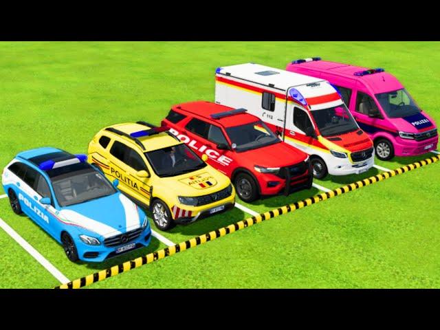 TRANSPORTING ALL POLICE CARS and AMBULANCE EMERGENCY VEHICLES WITH TRUCKS ! Farming Simulator 22