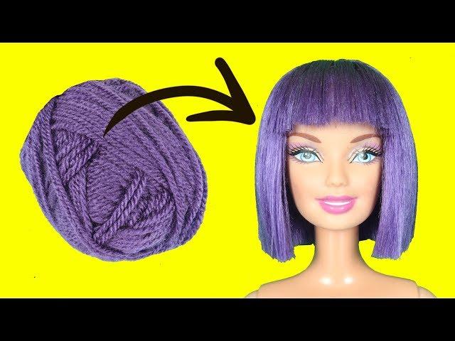 DIY Barbie Hairstyles with Yarn | How To Make Purple Doll Hair for Old Toys