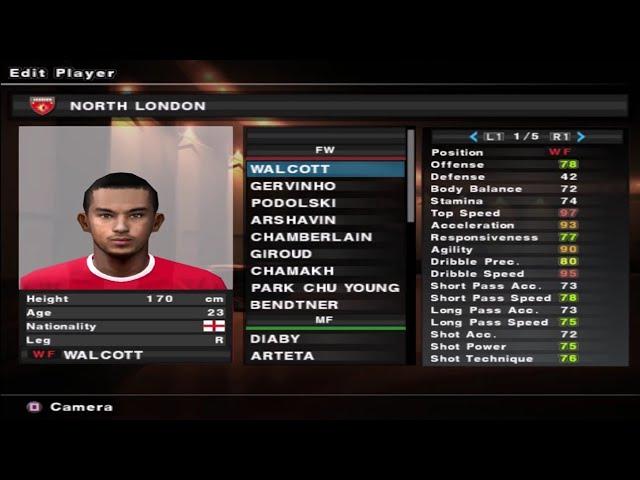 PES 2013 - Arsenal - Stats - PS2