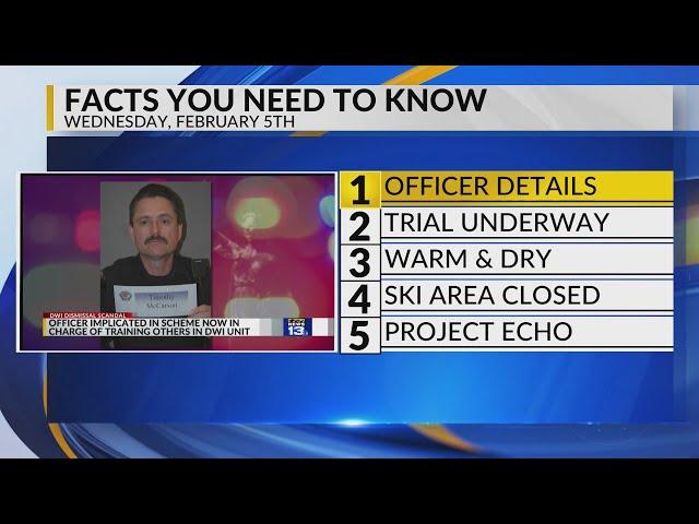 KRQE Newsfeed: Officer details, Trial underway, Warm and dry, Ski area closed, Project ECHO