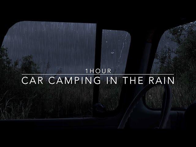 Car Camping In The Rain - Rain on car - Heavy rain sounds for sleep - 1 hour rain sound