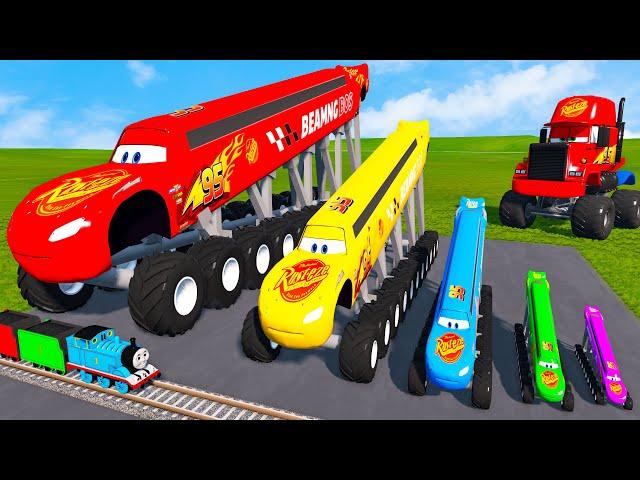 Big & Small, Long & Tall Lightning Mcqueen with Monster Truck Wheels vs Trains Thomas - BeamNG.Drive