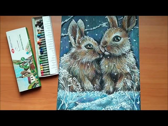 Портреты кроликов масляной пастелью. Portraits of rabbits in oil pastels.