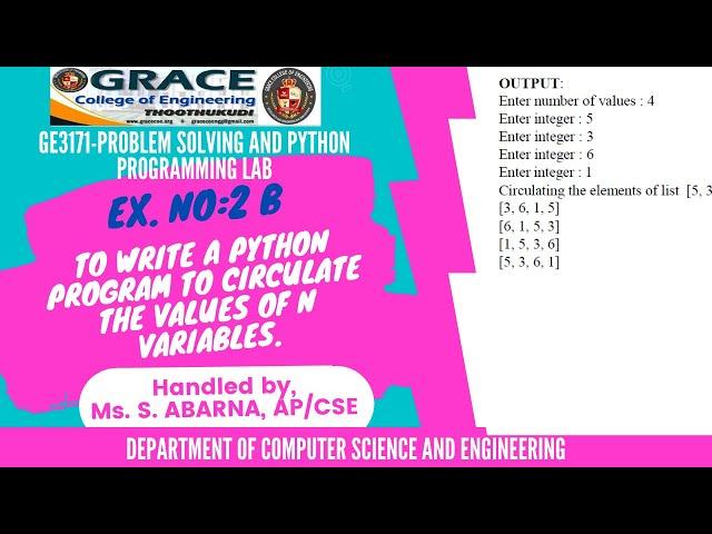 GE3171-Problem Solving and Python Programming Laboratory-Ex2b- Circulate the values of n variables