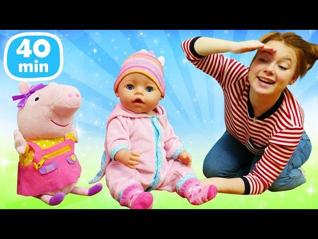 Puppen Spiele mit Peppa. Irene und Baby Born. Kompilation