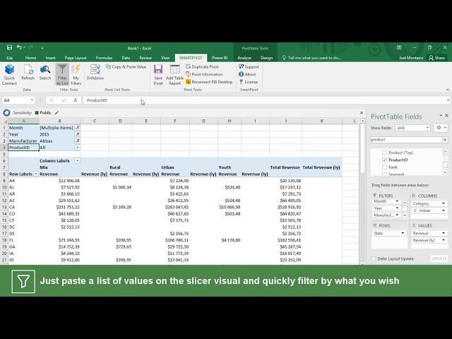 Filter your PivotTables by a list of values