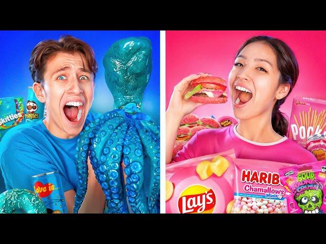 I ATE a 100-Year-Old OCTOPUS | Blue Pink Food Challenge