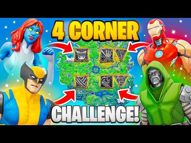 The 4 CORNER MYTHIC BOSS Challenge in Fortnite (Wolverine, Mystique, Iron man, Doctor Doom)