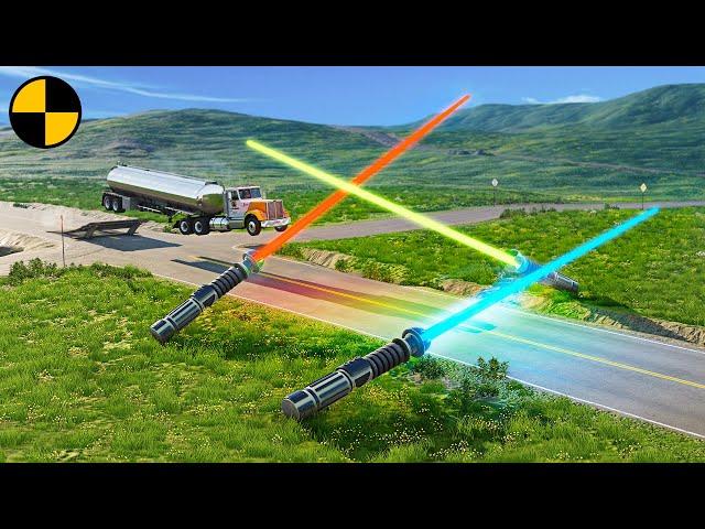 Cars vs Multiple Lightsabers  BeamNG.Drive