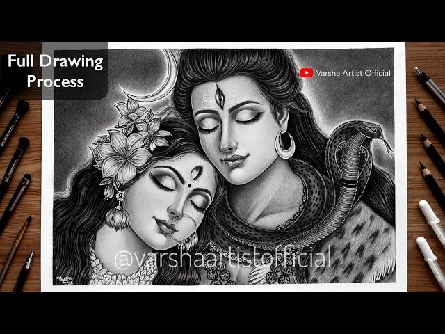 Shiva Parvati drawing with charcoal pencils || Shiv Parvati full drawing process ️