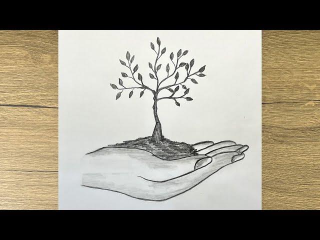 How to Draw a Hand Holding Tree || Drawing Tutorial || Easy Pencil Drawing