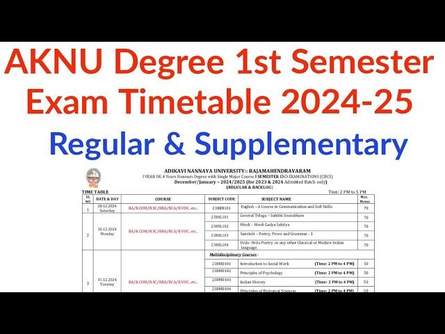 AKNU Degree 1st semester Exam Timetable 2024-25 || AkNU degree 1st sem timetable