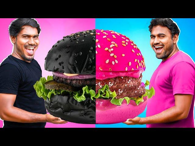 Black Vs Pink Food Challenge |  Eating Everything Only In 1 Color For 24 Hours | Mad Brothers