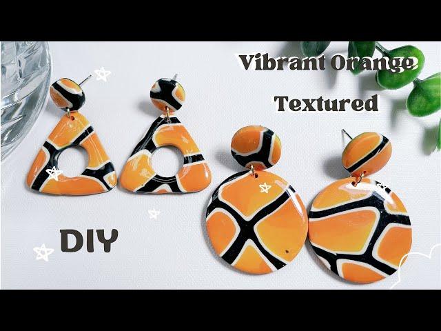 How to make Vibrant Orange Textured Polymer Clay Earrings | DIY Handmade jewelry