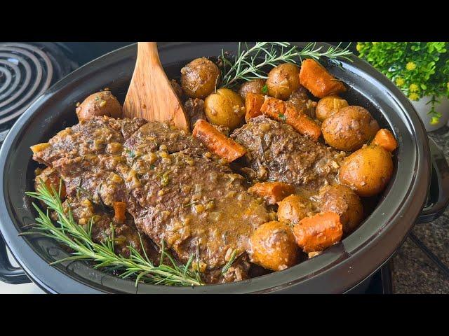 SUPER TENDER Slow Cooker Roast Beef in a DIVINE Gravy! I get 5 ⭐️ Reviews every time I make this!