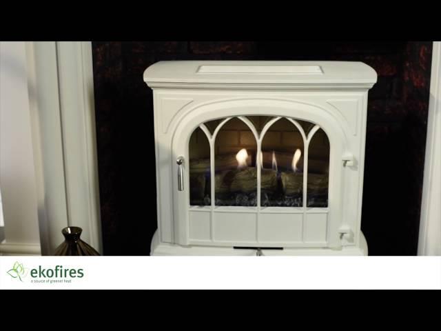 Ekofires 6010 Flueless Gas Stove In White With Arched Door