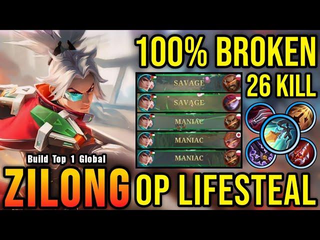 2x SAVAGE & 3x MANIAC!! Zilong with LifeSteal Build 100% Broken!! - Build Top 1 Global Zilong ~ MLBB