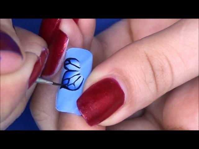 Easy one stroke butterfly nail art tutorial