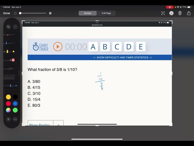 What fraction of 3/8 is 1/10?