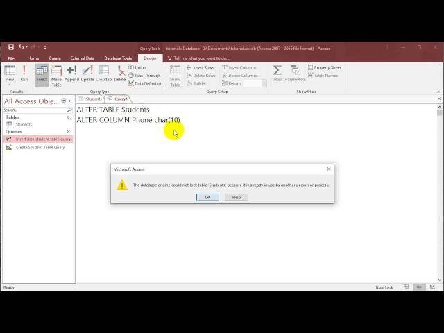 SQL with Microsoft Access 2016 lesson 3 - Alter Table