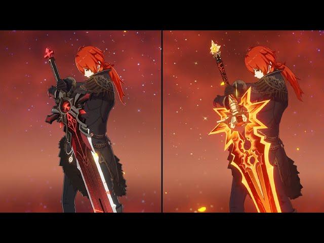 Diluc Thousand Blazing Suns and Wolf's Gravestone Weapon Comparison - Genshin