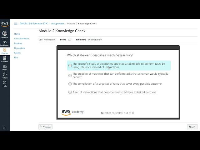 AWS Academy Machine Learning - Module 2 Knowledge Check - 2022 Version