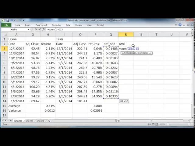 Excel tutorial: calculating covariance and correlation of stock returns