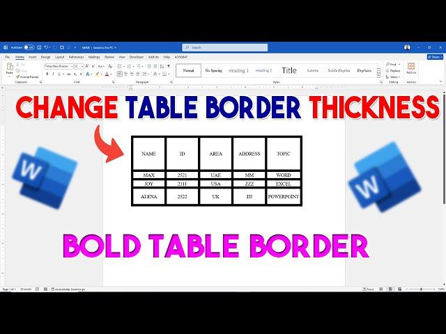 How To Change Table Border Thickness In Word | Bold Table Border in Word