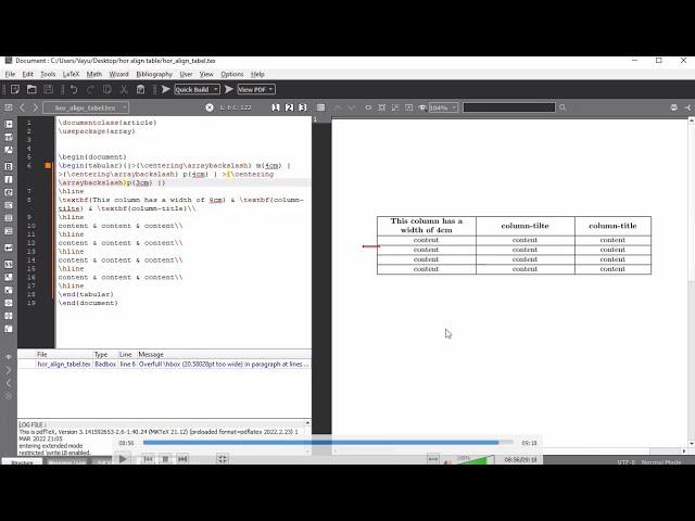 LaTex Basics - Table(Part 3), Horizontal alignment - Tutorial #6