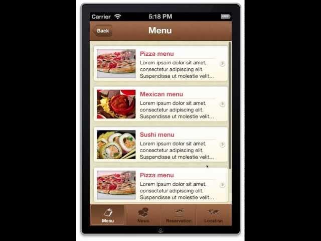 Restaurant App Template for iPhone - iOS 6.0 Source Code for Sale - Xcode