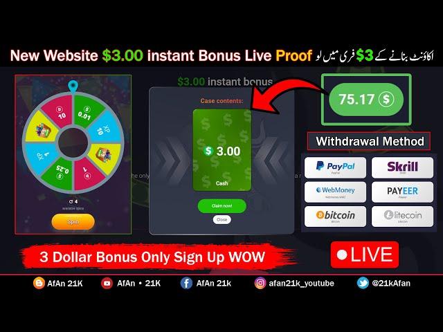 $3.00 instant Bonus New Website | $100 Withdrawal Payeer Account | No Skill Investment Earn Money