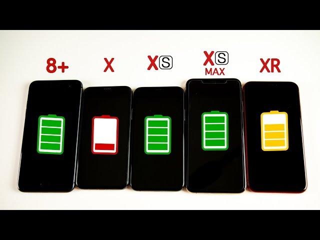 iPhone XR vs iPhone XS vs XS Max vs iPhone X vs iPhone 8 Plus Battery Life DRAIN TEST