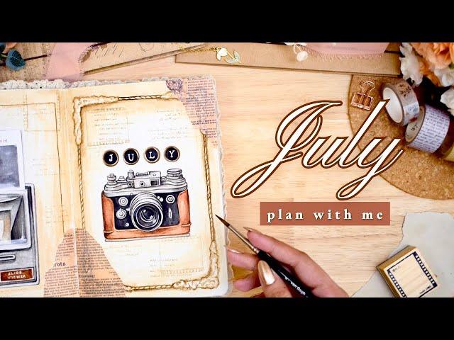 July 2024 Bullet Journal Setup • PLAN WITH ME  Vintage Camera Monthly BuJo Theme with Watercolors