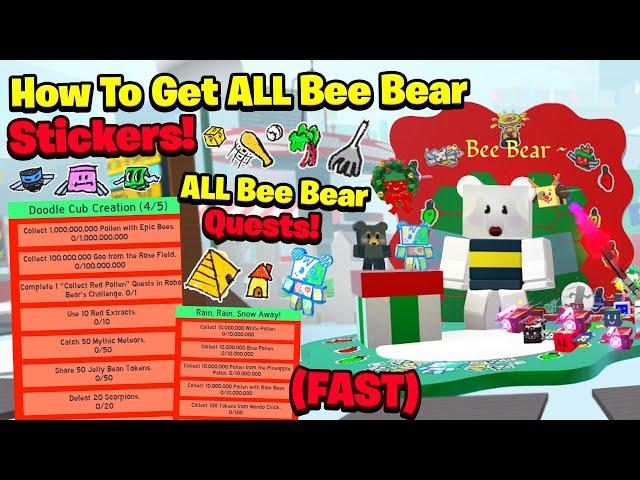 ALL Bee Bears Quests And Stickers Needed (How To Get Beesmas Sticker Guide) (Bee Swarm Simulator)