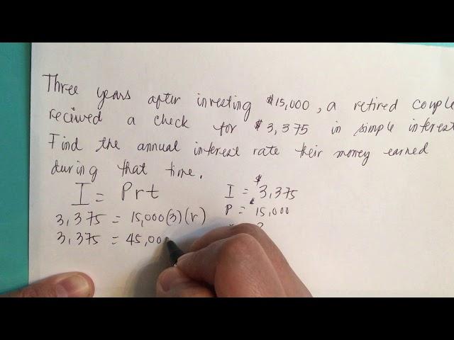 Simple interest problem. Solve for annual rate.