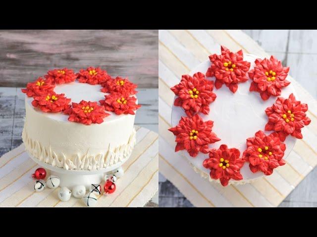 CHRISTMAS POINSETTIA  BUTTERCREAM WREATH CAKE, HANIELA'S