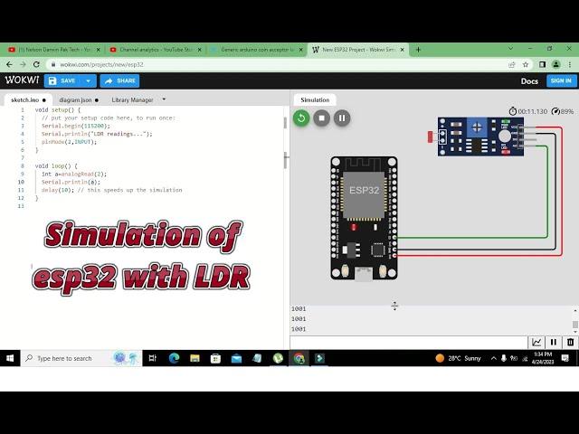 simulation of esp32 with LDR | simulation of esp32 with photo resistor