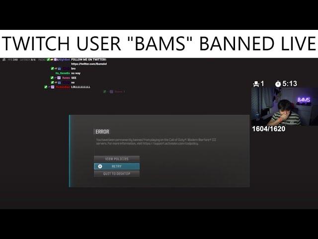 TWITCH STREAMER BAMS GETS PERMANENTLY BANNED LIVE!