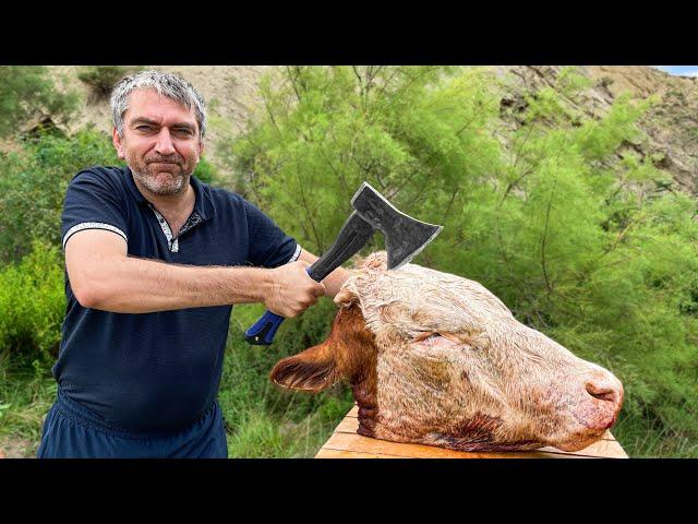 Cooked A Huge BULL's Head! How to cook a delicious Beef HEAD?