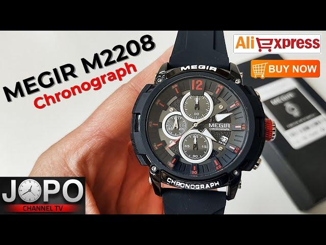 MEGIR 2208 Black Military Chronograph Watch│Megir Watch Review│Subtitles